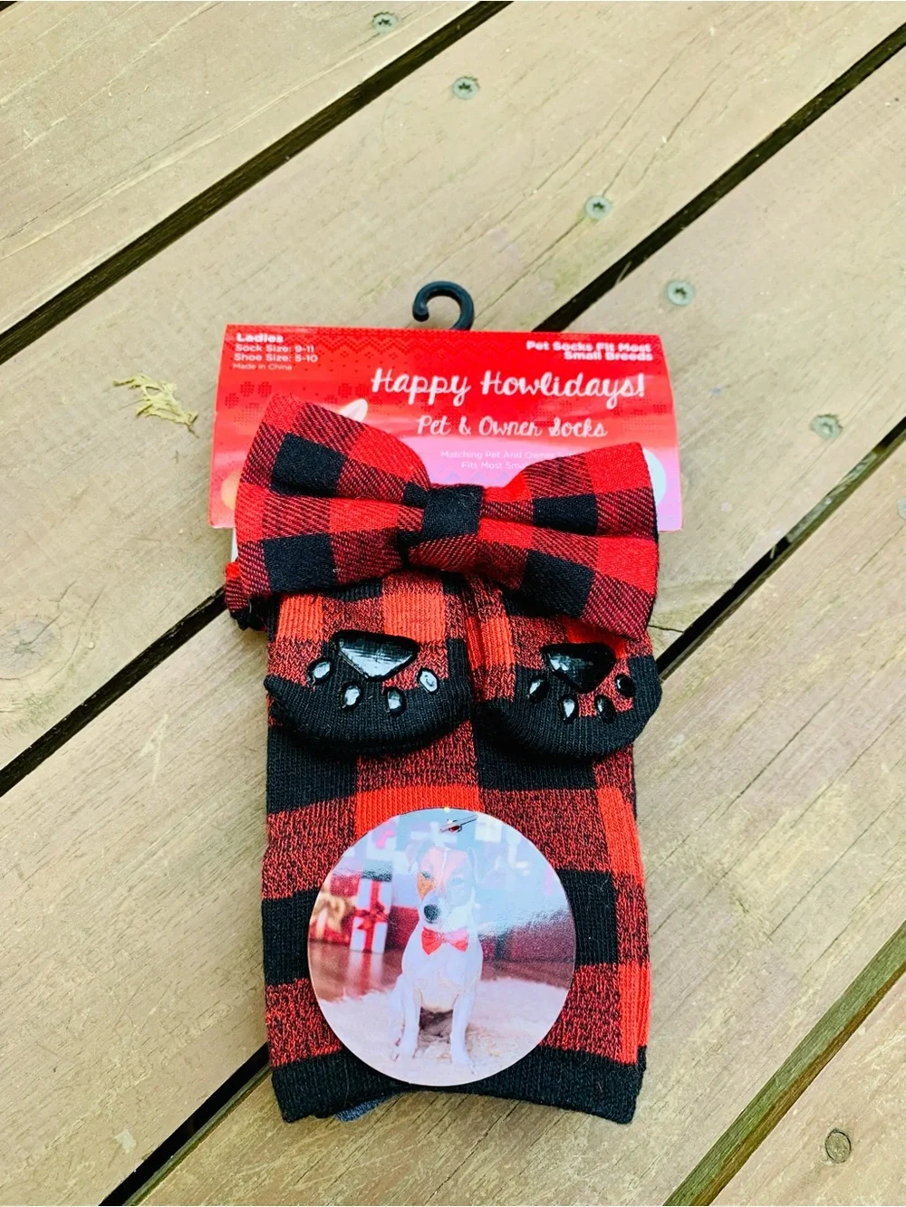 Pet & Owner Matching Socks & Bow - Red Black Buffalo Plaid